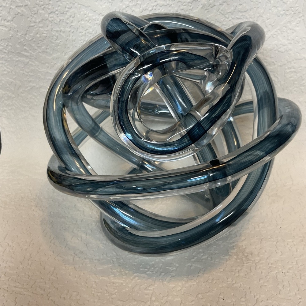 Large Hand-Blown Glass Infinity Knot Dculpture Modern Abstract Decor 7.75"x7.25" - Picture 3 of 15